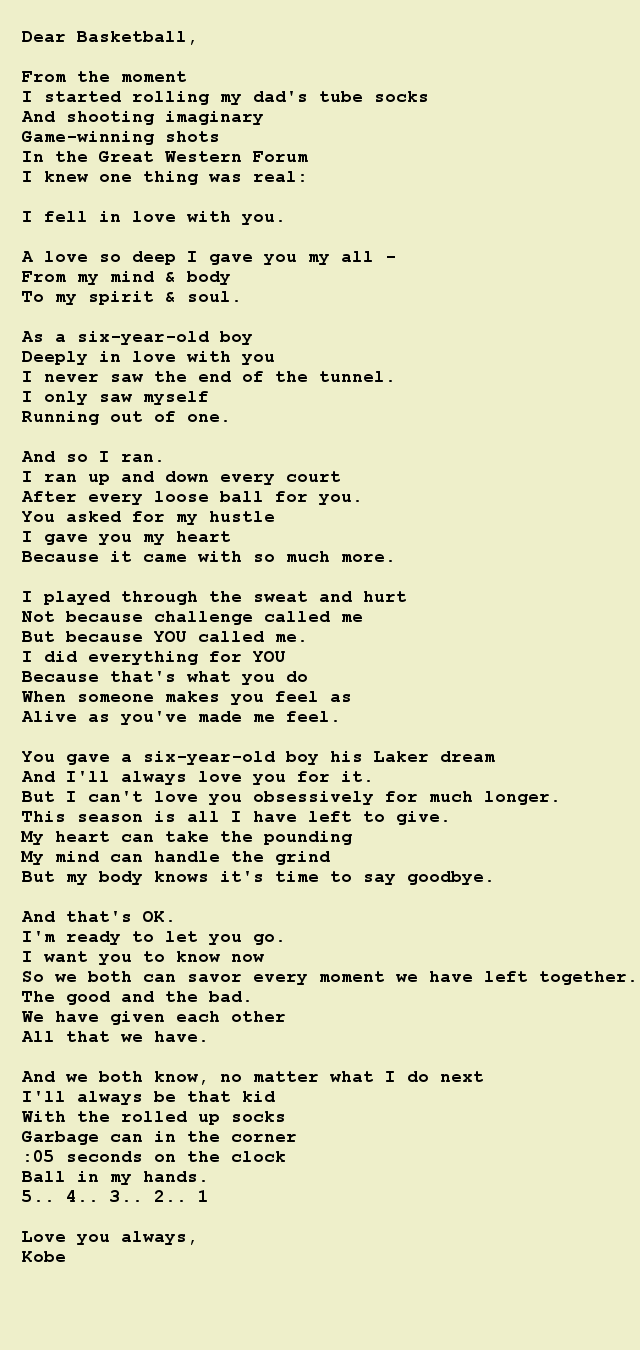 kobe dear basketball full poem